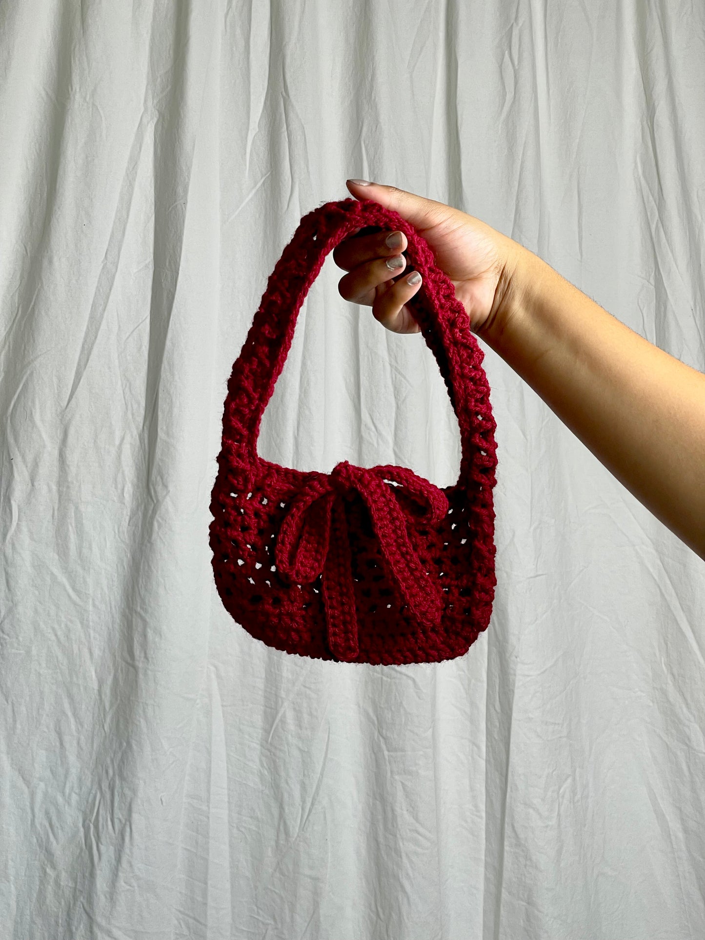 Burgundy Small Bow Shoulder Bag (Ready To Ship)