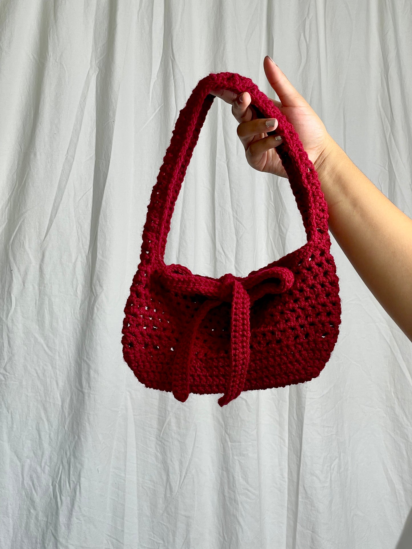 Burgundy Medium Bow Shoulder Bag (Ready To Ship)